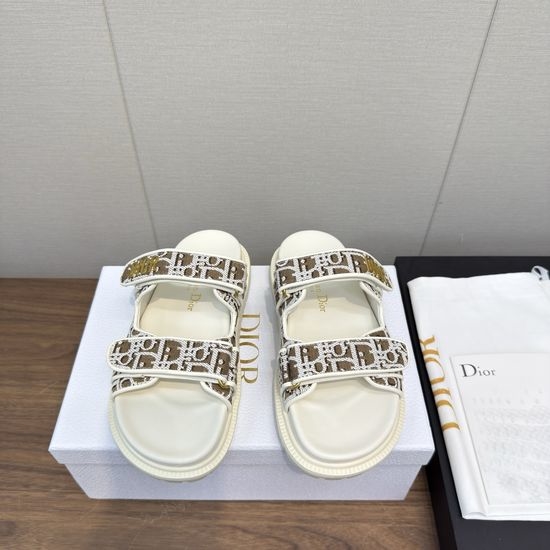 Christian Dior CD Soft Leather Comfort Sandals with Adjustable Magic Tape Straps