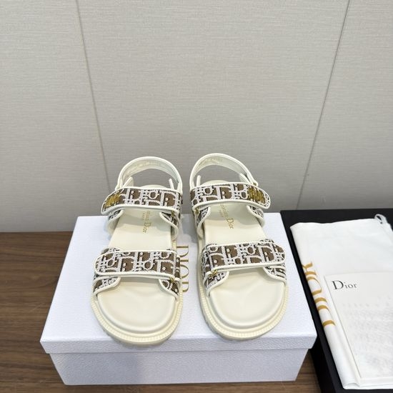 Christian Dior CD Soft Leather Comfort Sandals with Adjustable Magic Tape Straps
