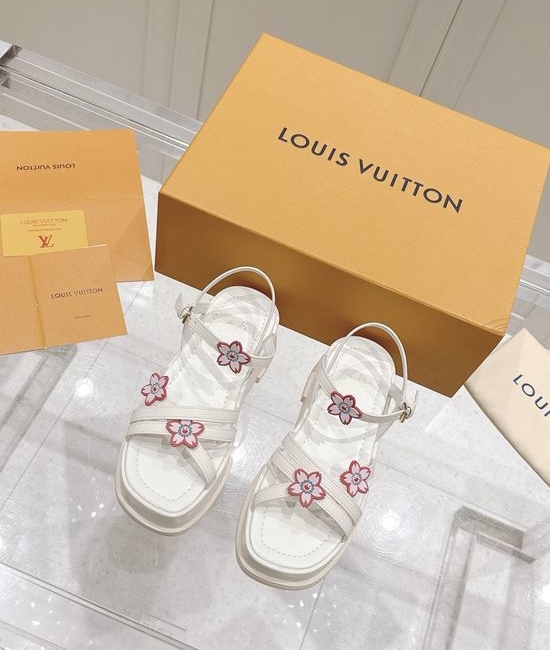 Louis Vuitton LV Smooth Leather Platform Sandals with Embellished Metal Logo