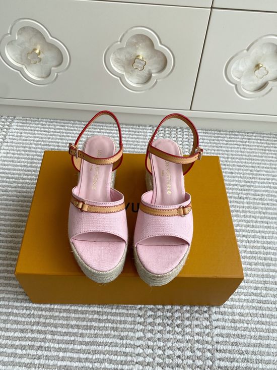 Louis Vuitton Denim Printed Woven Espadrille Wedge Sandals