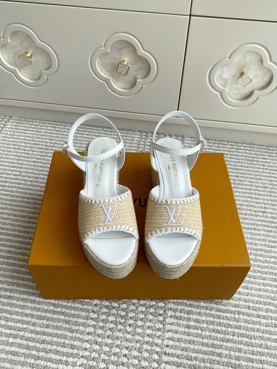 Louis Vuitton Woven Espadrille Wedge Sandals with Printed Upper