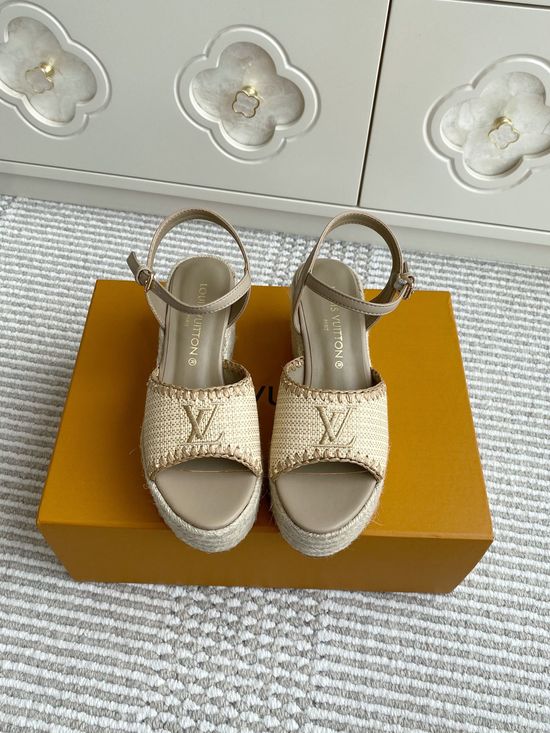 Louis Vuitton Woven Espadrille Wedge Sandals with Printed Upper
