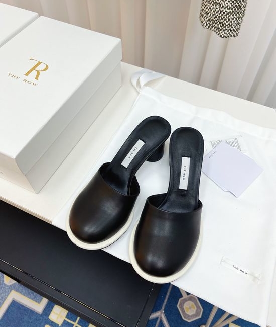 The Row Vintage Chunky Heel Round Toe Slippers Elegant Easy Match
