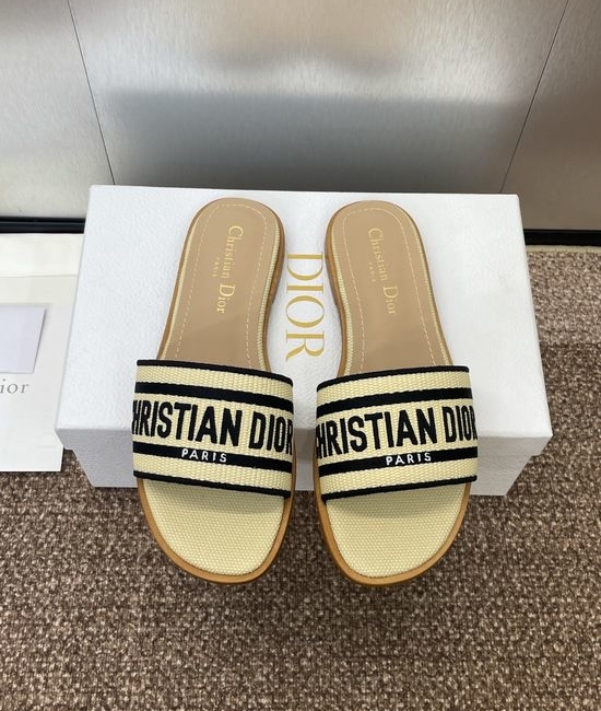 Christian Dior CD Embroidered Flat Slip-On Sandals with Chunky Heel