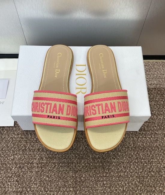 Christian Dior CD Embroidered Flat Slip-On Sandals with Chunky Heel