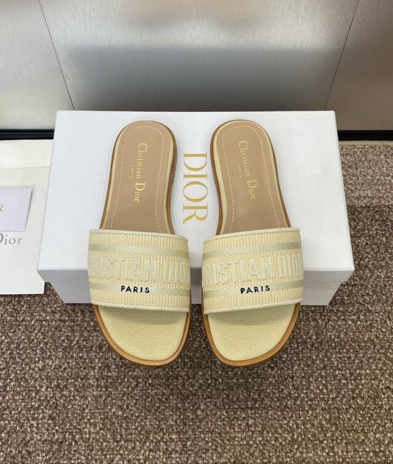 Christian Dior CD Embroidered Flat Slip-On Sandals with Chunky Heel