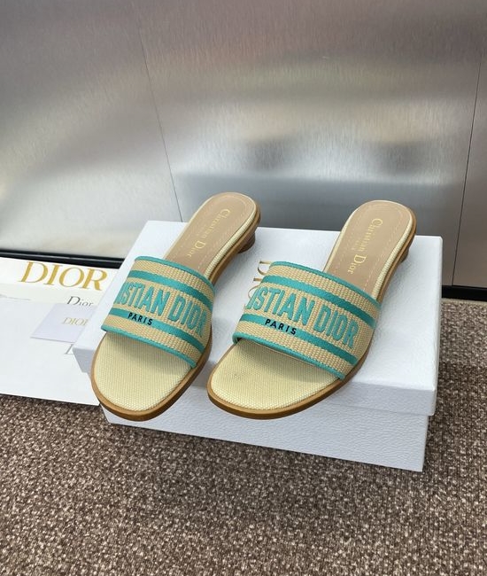 Christian Dior CD Embroidered Flat Slip-On Sandals with Chunky Heel