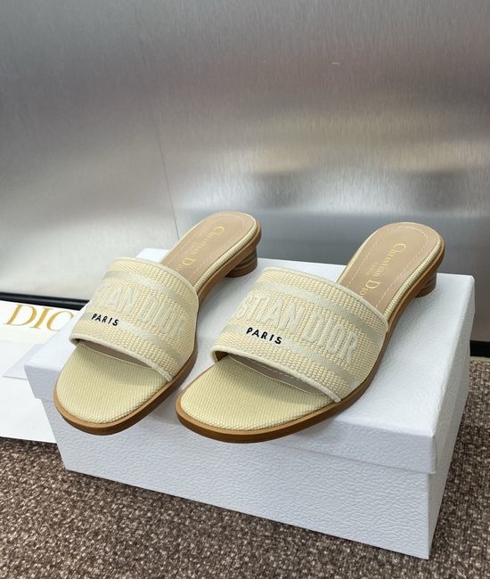 Christian Dior CD Embroidered Flat Slip-On Sandals with Chunky Heel