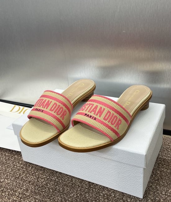 Christian Dior CD Embroidered Flat Slip-On Sandals with Chunky Heel