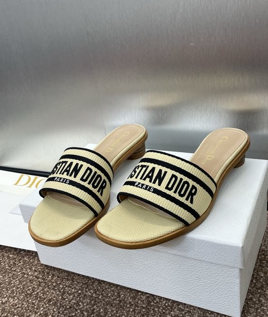 Christian Dior CD Embroidered Flat Slip-On Sandals with Chunky Heel