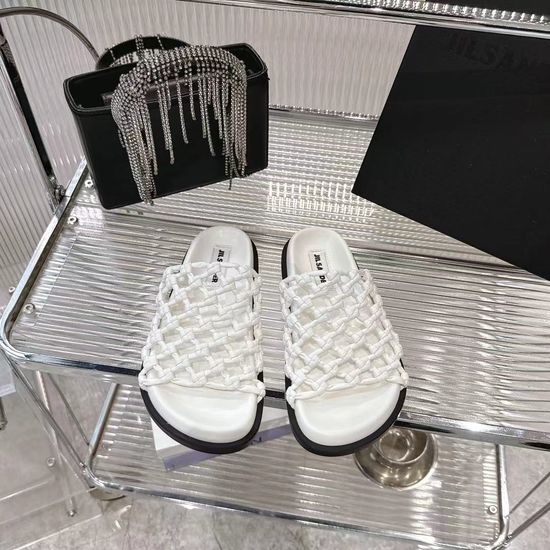 Jil Sanders Handwoven Soft Leather Hollow Out Comfortable Casual Slides
