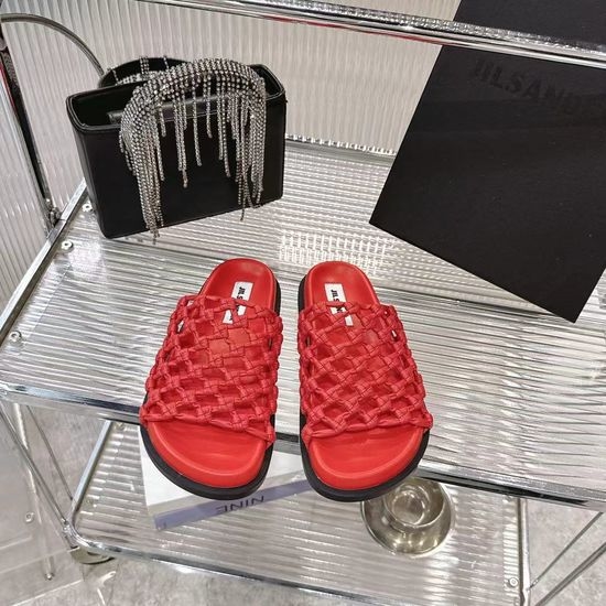 Jil Sanders Handwoven Soft Leather Hollow Out Comfortable Casual Slides