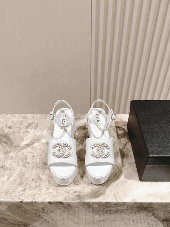 Chanel Elevated Platform Shoes with Decorative Chain Accent
