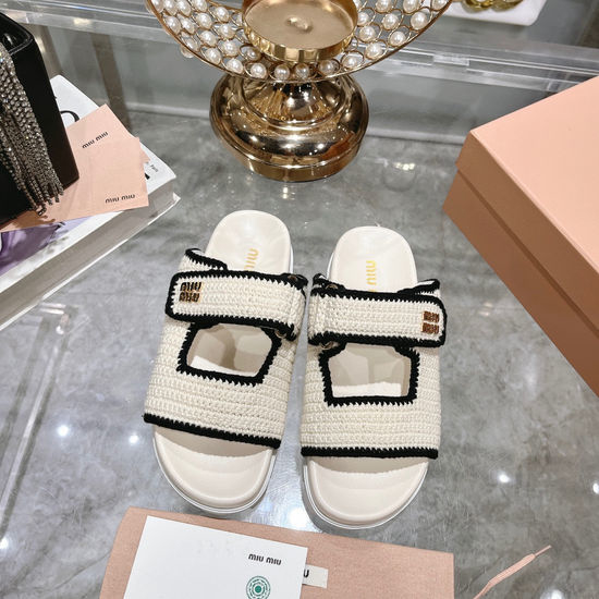 Miu Miu Woven Slip-on Platform Slides Adjustable Hook Loop Non-slip Sole
