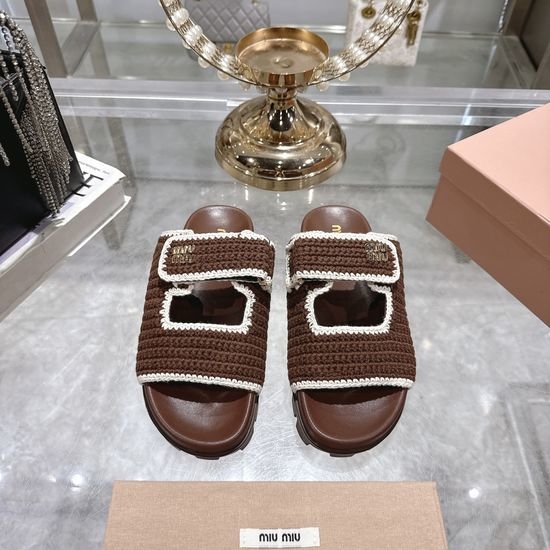 Miu Miu Woven Slip-on Platform Slides Adjustable Hook Loop Non-slip Sole