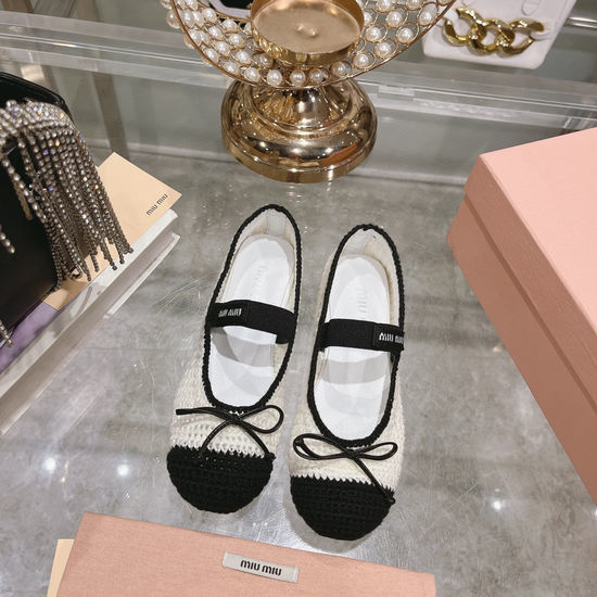 Miu Miu Satin Comfortable Ballet Flats Casual Fashion Shoes