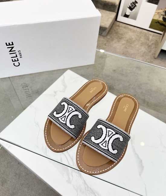 Celine Embroidery Casual Half Mule Slippers
