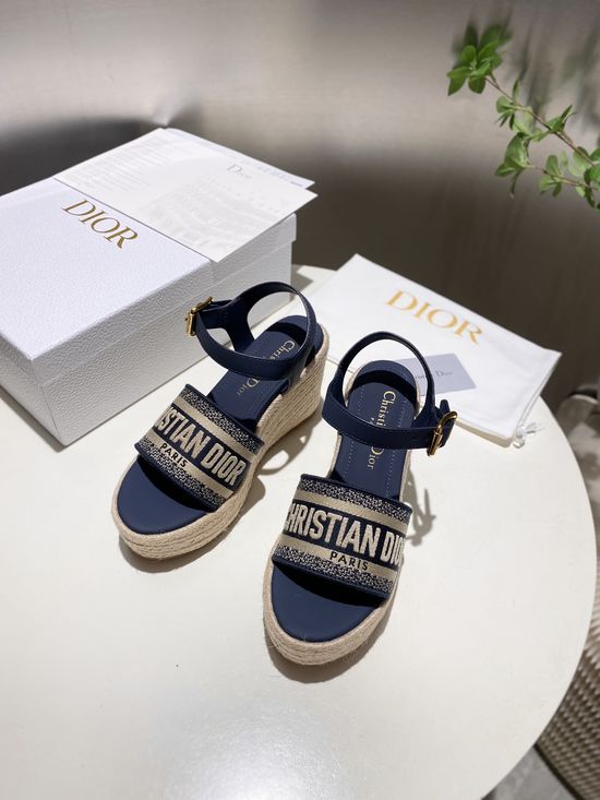 Christian Dior Cowhide Wedge Sandals Comfortable Sheepskin Interior