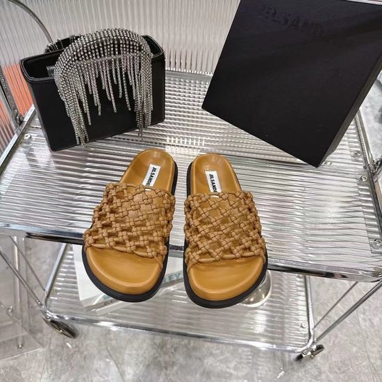 Jil Sanders Handwoven Soft Leather Hollow Out Comfortable Casual Slides