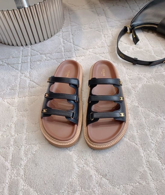 Celine Classic Logo Thick-Soled Slippers with Premium Leather