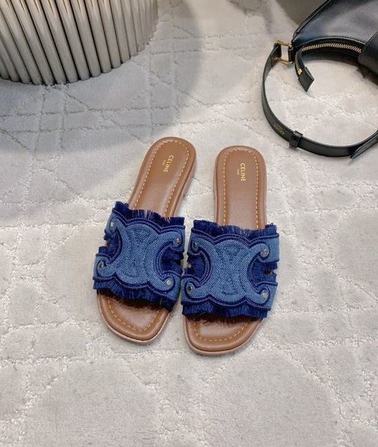 Celine Denim Flat Slide Sandals Casual Comfortable Versatile Daily Wear