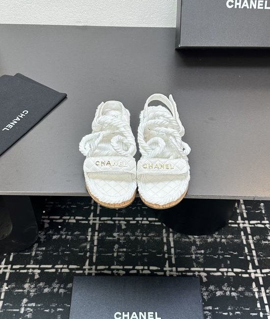 Chanel Woven Rope Platform Slides With Classic Quilted Detail