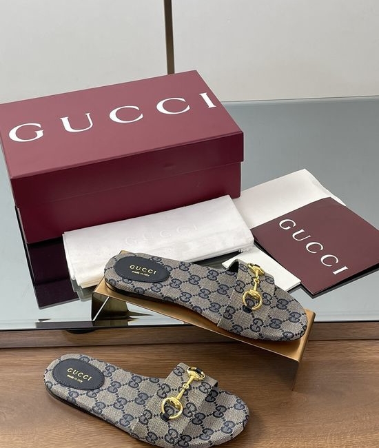 Gucci Horsebit Detail Printed Canvas Slide Sandals