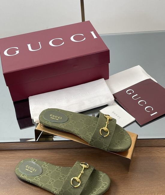 Gucci Horsebit Detail Printed Canvas Slide Sandals