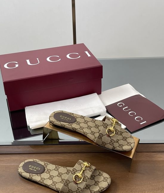 Gucci Horsebit Detail Printed Canvas Slide Sandals