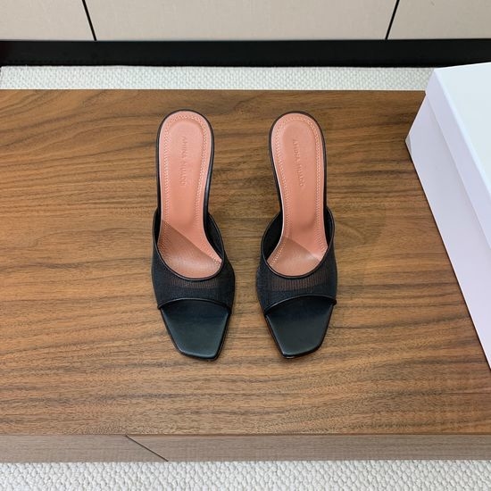 Amina Muaddi Lace Mesh Mule Heel Sheepskin Insole Leather Sole
