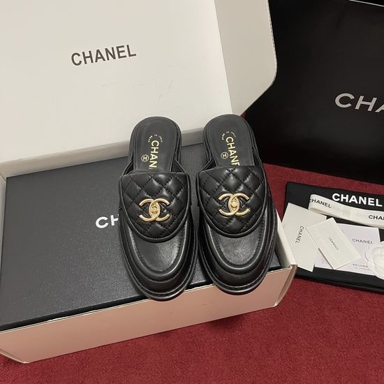 Chanel Quilted Buckle Leather Loafer Mules