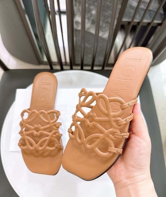 Loewe Woven Logo Premium Leather Comfort Flat Slides