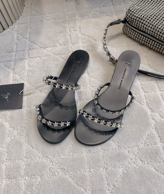 Giuseppe Zanotti Rhinestone Decor Flat Low Heel Slide Sandals