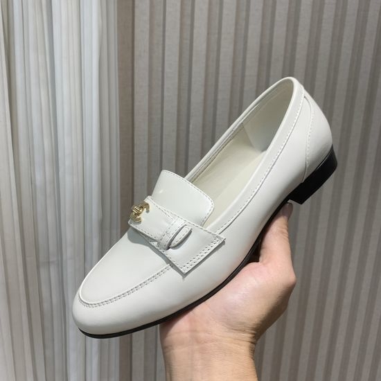 Chanel Elegant Leather Loafers With Logo Hardware Details