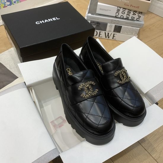 Chanel Retro Leather Loafers With Decorative Buckle Low Heel