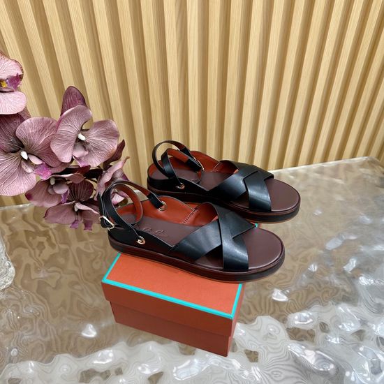 Loro Piana Vintage Cross Strap Leather Comfort Sandals