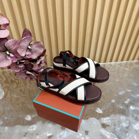 Loro Piana Vintage Cross Strap Leather Comfort Sandals