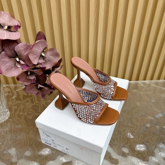 Amina Muaddi Rhinestone Mesh Mules with Sheepskin Insole