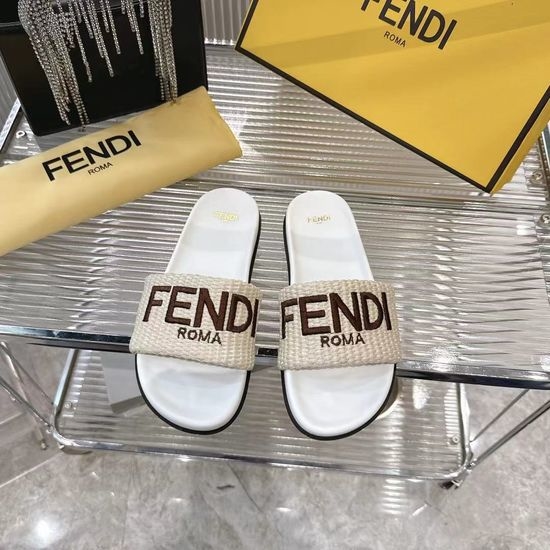 Fendi Woven Flat Slides with Sheepskin Lining Non-slip Sole
