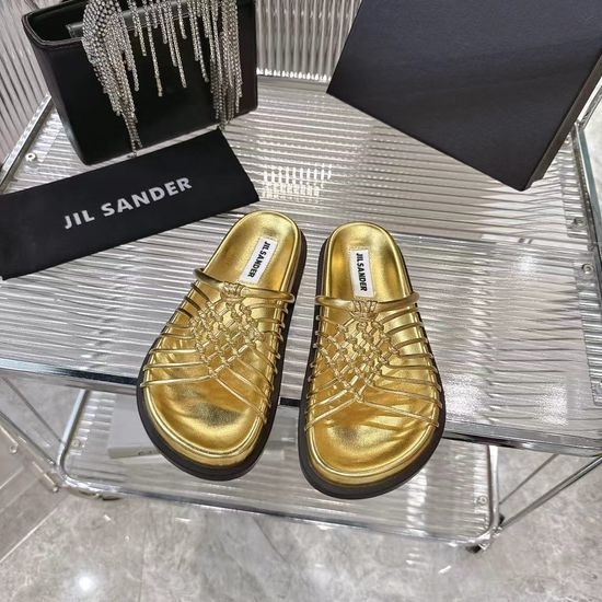 Jil Sanders Handwoven Soft Leather Hollow Out Comfortable Casual Slides