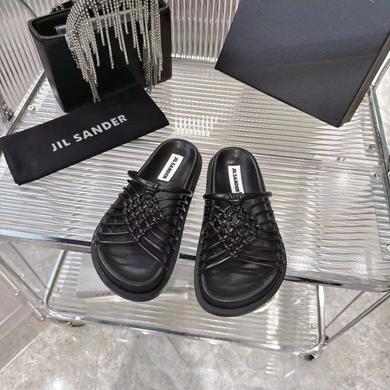 Jil Sanders Handwoven Soft Leather Hollow Out Comfortable Casual Slides