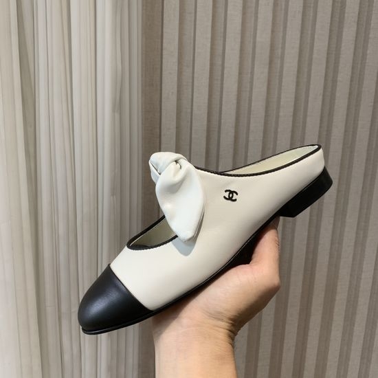 Chanel Bow Decor Slip On Mules Genuine Leather Lined