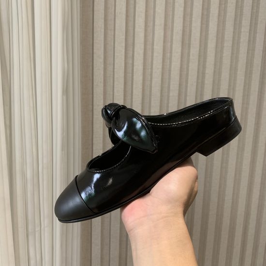 Chanel Bow Decor Slip On Mules Genuine Leather Lined