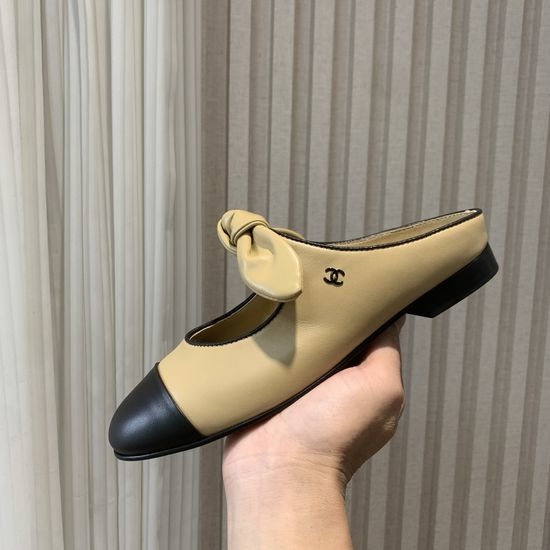 Chanel Bow Decor Slip On Mules Genuine Leather Lined