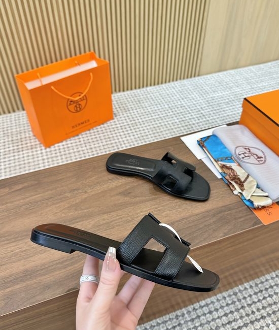 Hermes Premium Handmade Epsom Leather Slides With Full Grain Insole