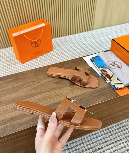Hermes Premium Handmade Epsom Leather Slides With Full Grain Insole