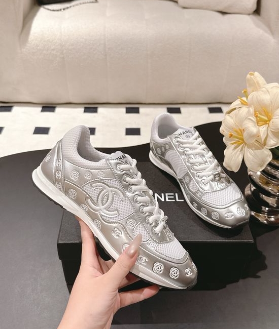 Chanel Embossed Pattern Leather Breathable Casual Sneakers