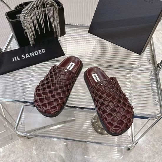 Jil Sanders Handwoven Soft Leather Hollow Out Comfortable Casual Slides