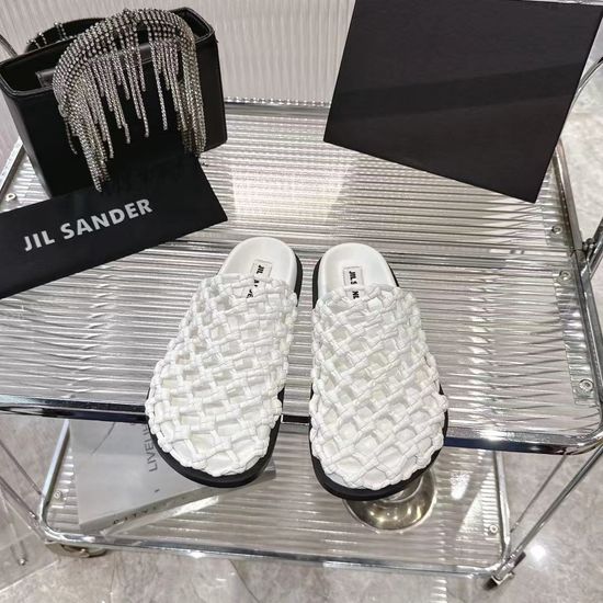 Jil Sanders Handwoven Soft Leather Hollow Out Comfortable Casual Slides