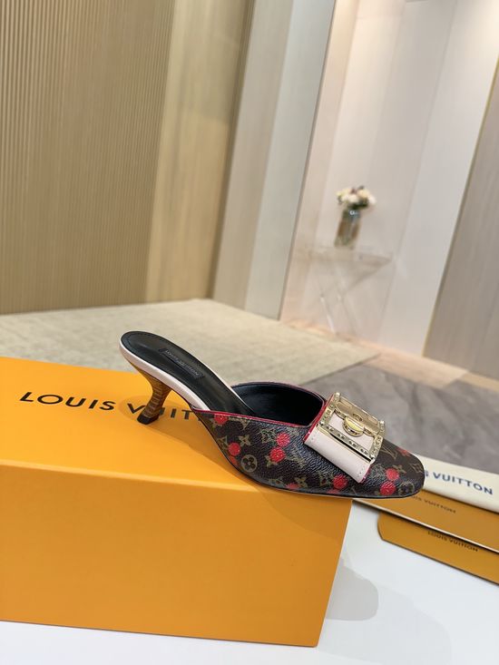 Louis Vuitton Mid Heel Leather Sandals Premium Soft Lining Durable Leather Sole